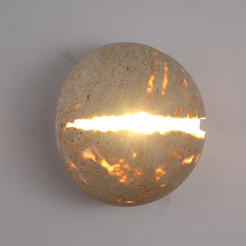 DecorBites™ Dino Egg Stone Art Wall Lamp Yellow Travertine LED Sconce Light Fixtures
