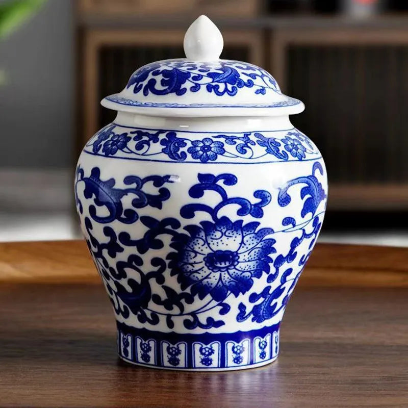 DecorBites™ Blue White Porcelain Tea Pot Canister for Sealed Storage Organization