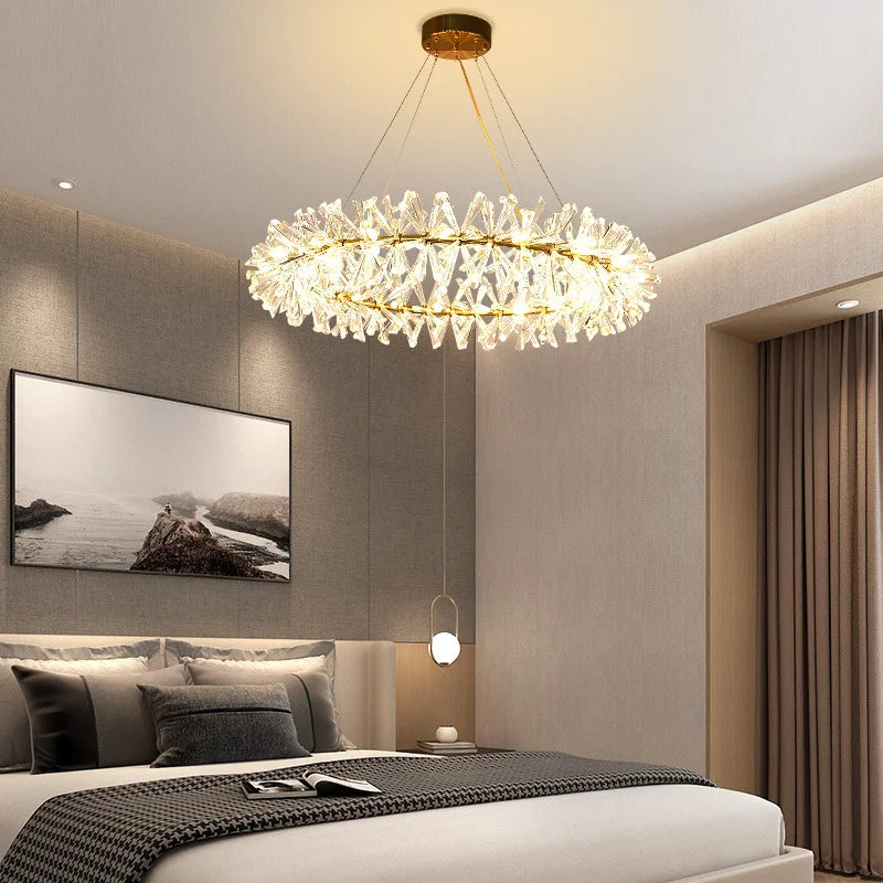 DecorBites™ Crystal Chandelier Flower Luxury Round Rings Hang Lamp for Indoor Spaces