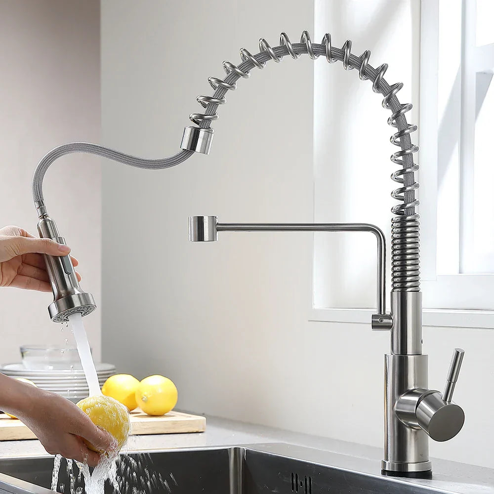 DecorBites™ Brush Nickel Sensor Kitchen Faucet | Stainless Steel Smart Induction Tap with Touch Control