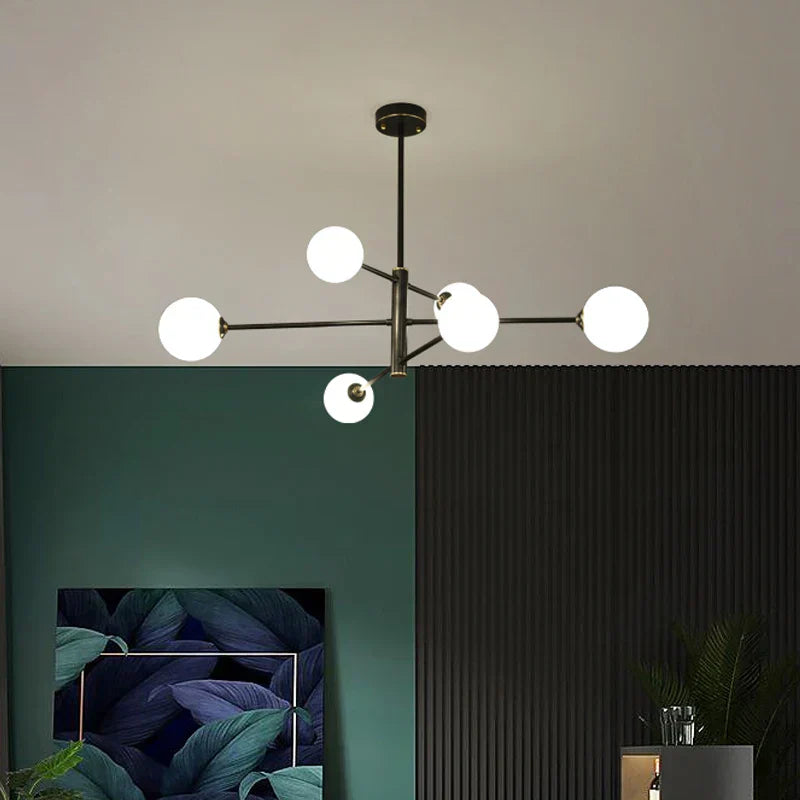 DecorBites™ Elegant Black Gold Glass Ball LED Ceiling Chandelier for Home | Modern Pendant Lamp Lighting for Living Dining Bedroom