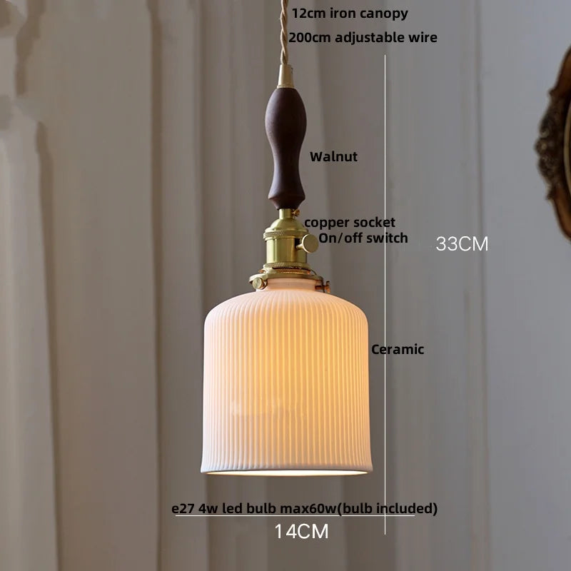 DecorBites™ Copper Ceramic LED Pendant Lights Walnut Wood Hang Lamp