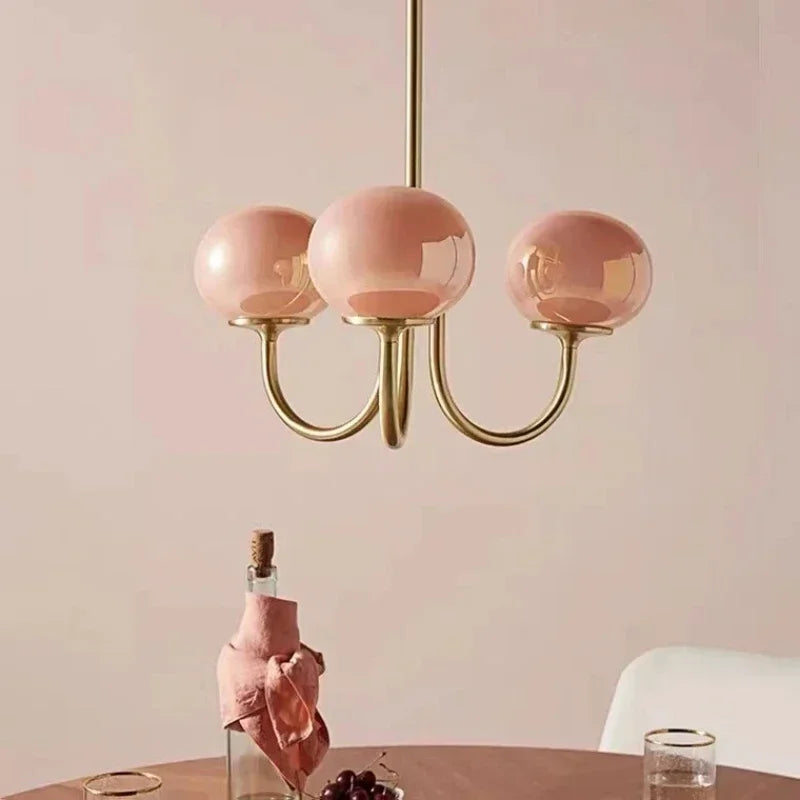 DecorBites™ LED Glass Balls Chandeliers Pink Milky White Pendant Lights for Home Decor