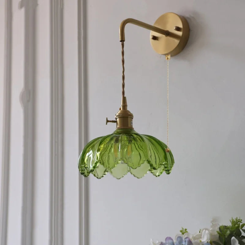 DecorBites™ Green Glass LED Wall Lights Fixture with Pull Chain Switch