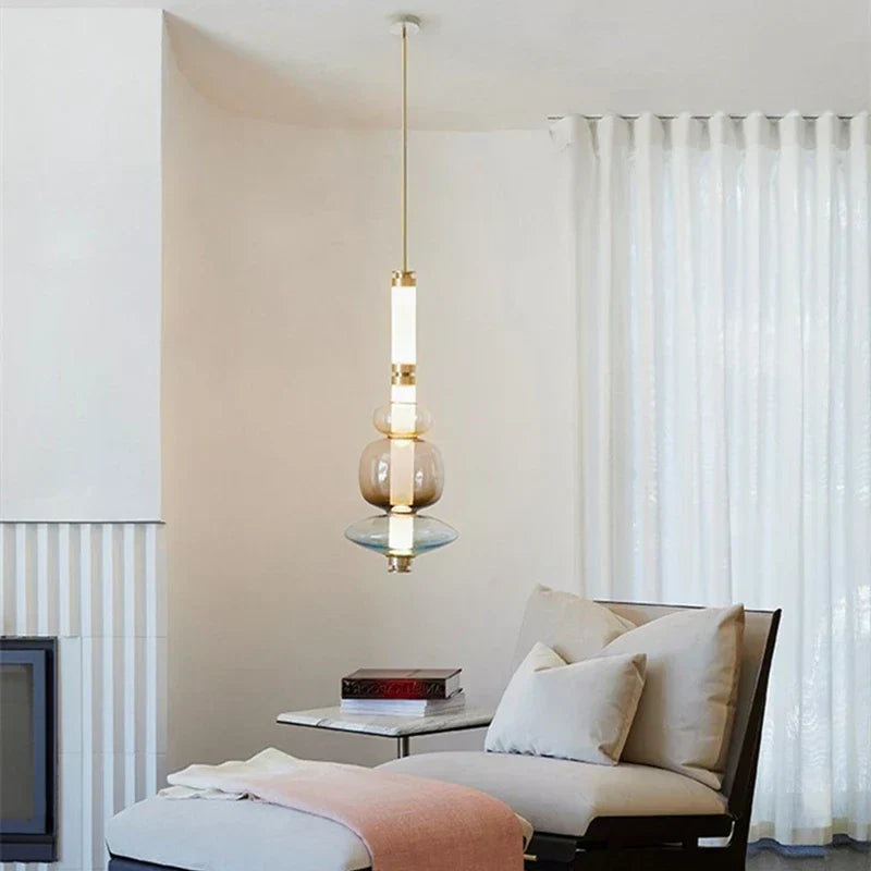 DecorBites™ Luna Glass Tube Chandelier for Kitchen Dining Staircase LED Pendant Lamp