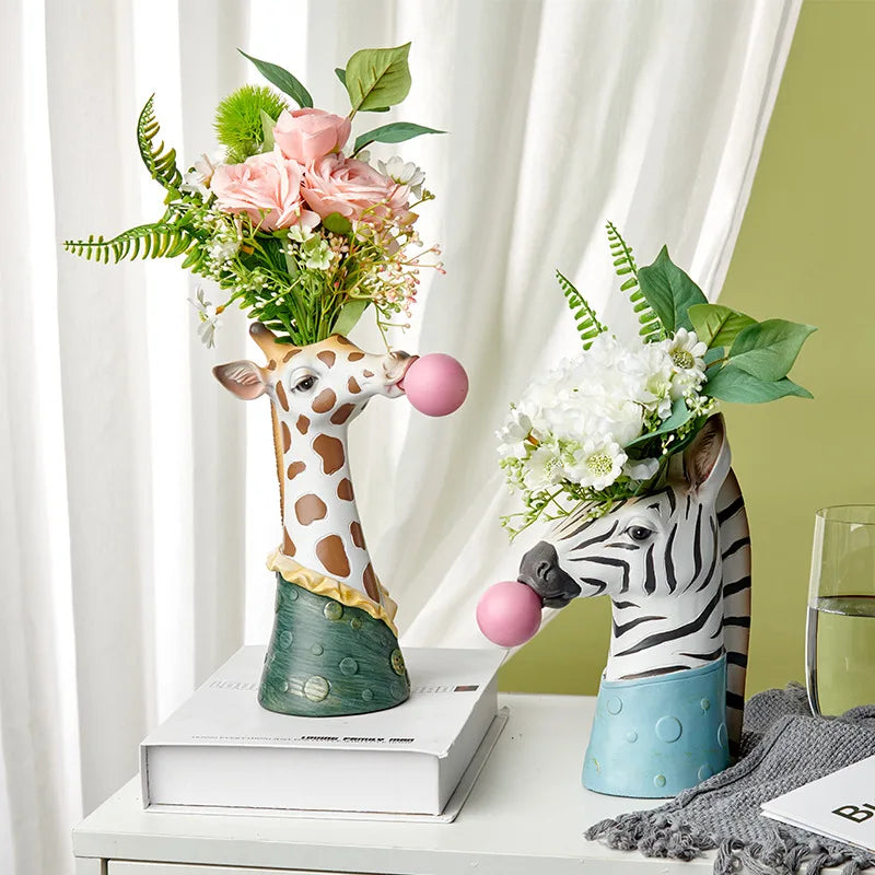 DecorBites™ Bubble Gum Girl Flower Vase - Stylish Resin Plant Pot for Home Decor