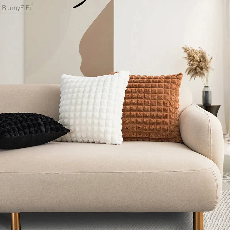 DecorBites™ Fluffy Faux Fur Cushion Cover 45x45cm Cream Coffee Brown Home Decor Sofa
