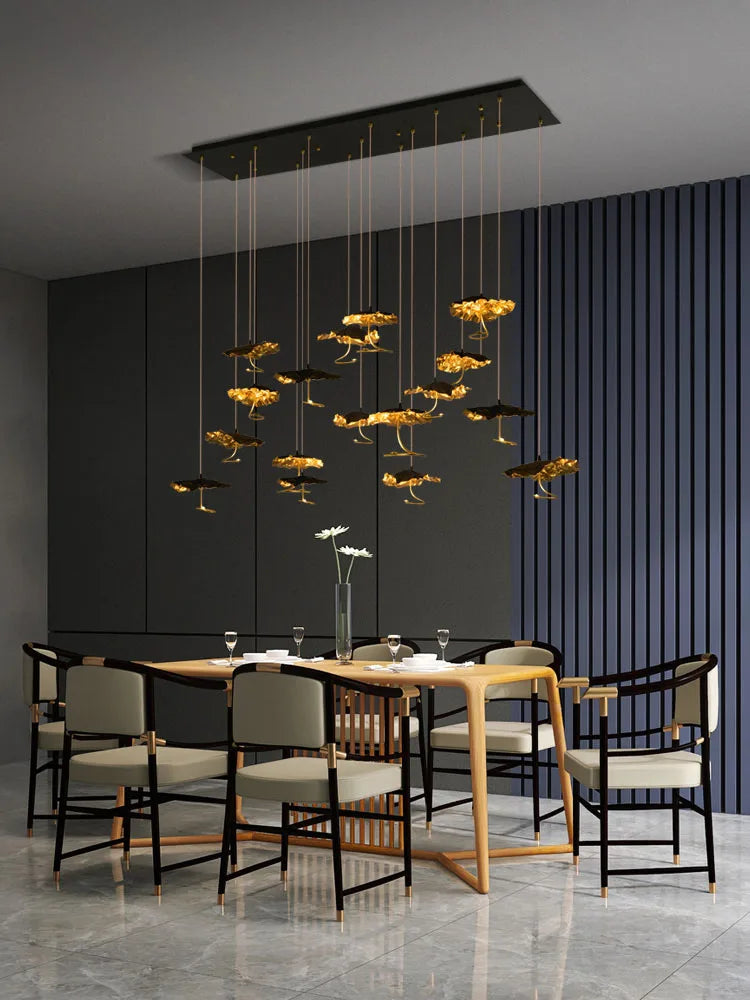 DecorBites™ Lotus Staircase LED Chandelier - Multi-Head Copper Black Gold Hanging Lamp