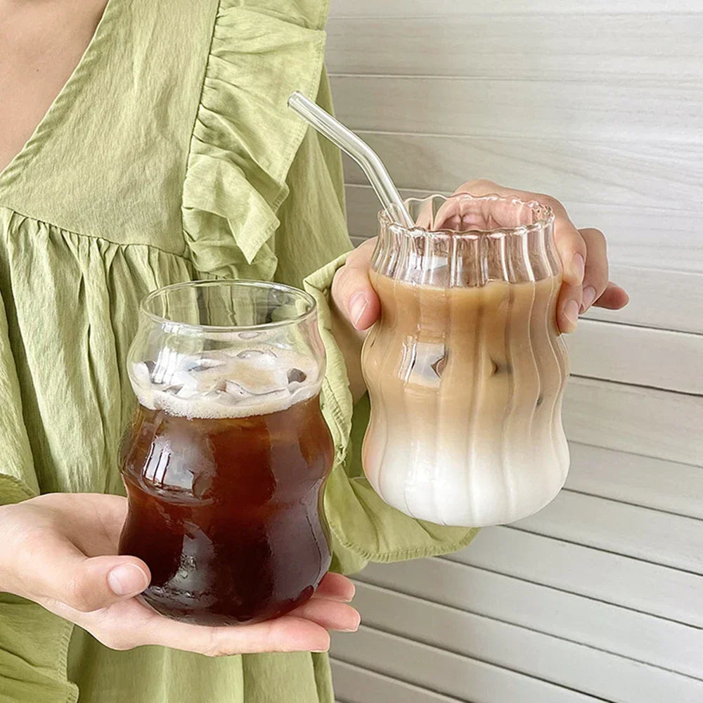 DecorBites™ 650ml Latte Ribbed Cocktail Glass Set, Nordic Style Phnom Penh Water Juice Cup
