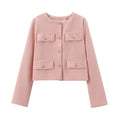 HH Women Vintage Solid Coat Button Long Sleeve O Neck Jacket With Pocket 2024 Spring Elegant Female Casual Outerwear Jakcet