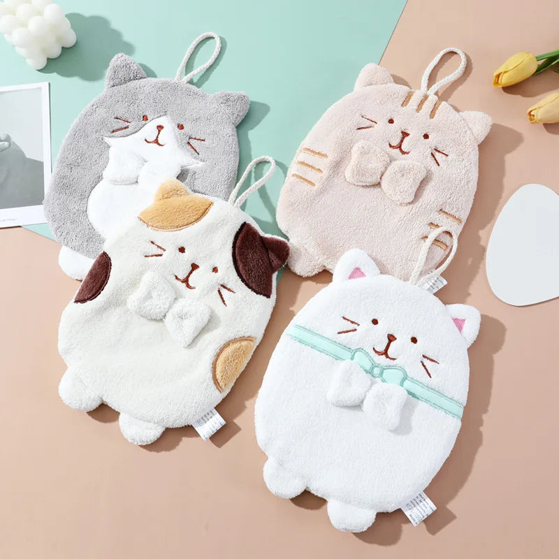 DecorBites™ Cute Cat Hand Towel: Thick Quick Dry Kitchen & Bathroom Terry Towel