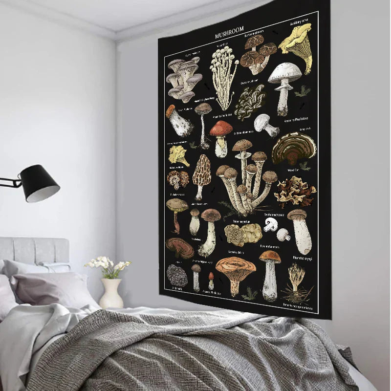 DecorBites™ Black Mushroom Mystical Tapestry Wall Hanging for Boho Home Decor