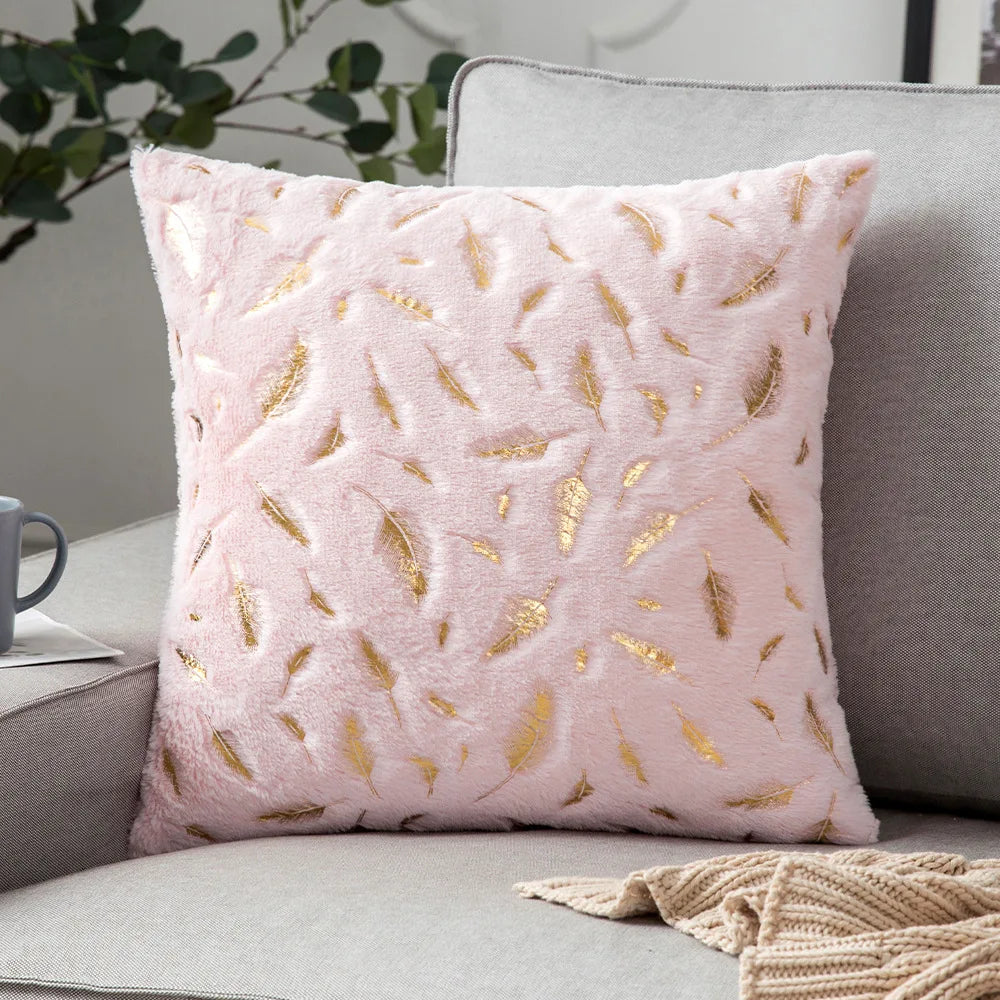 DecorBites™ Bronzed Feather Style Plush Pillowcase - Festive Home Decor