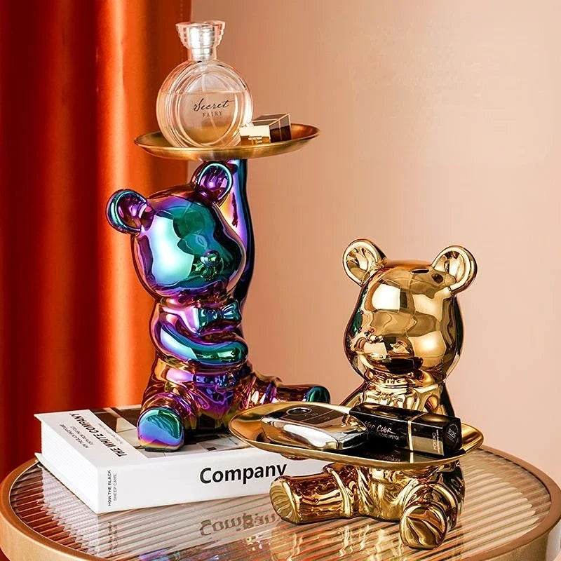 DecorBites™ Bear Doll Storage Tray Piggy Bank Snacks Makeup Key Holder Home Decor Accessory
