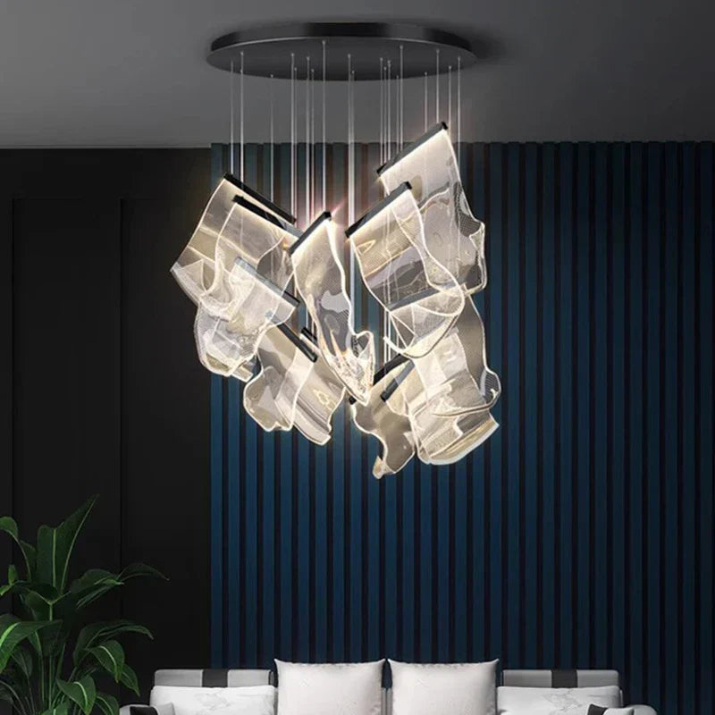 DecorBites™ Crystal Chandelier Stair Pendant Lamp Living Room Lighting