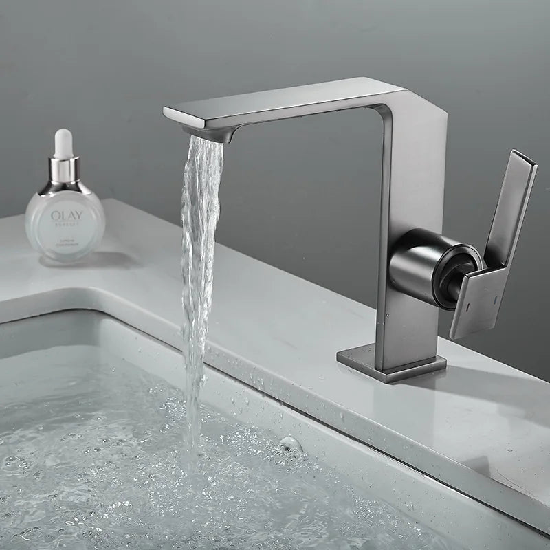DecorBites™ Brush Gold Basin Faucet: Solid Brass Bathroom Mixer Tap, Single Handle Deck Mounted