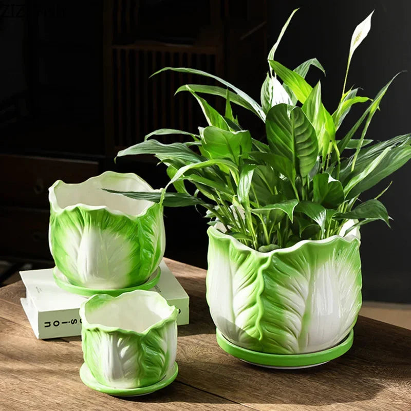 DecorBites™ Chinese Cabbage Ceramic Vase: Table Decoration, Flowers Arrangement, Room Aesthetic Decor