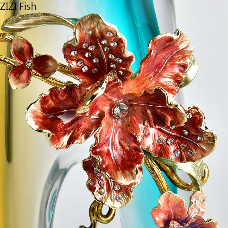 DecorBites™ Blue Gradient Glass Vase Desk Decoration Floral Relief Room Decor