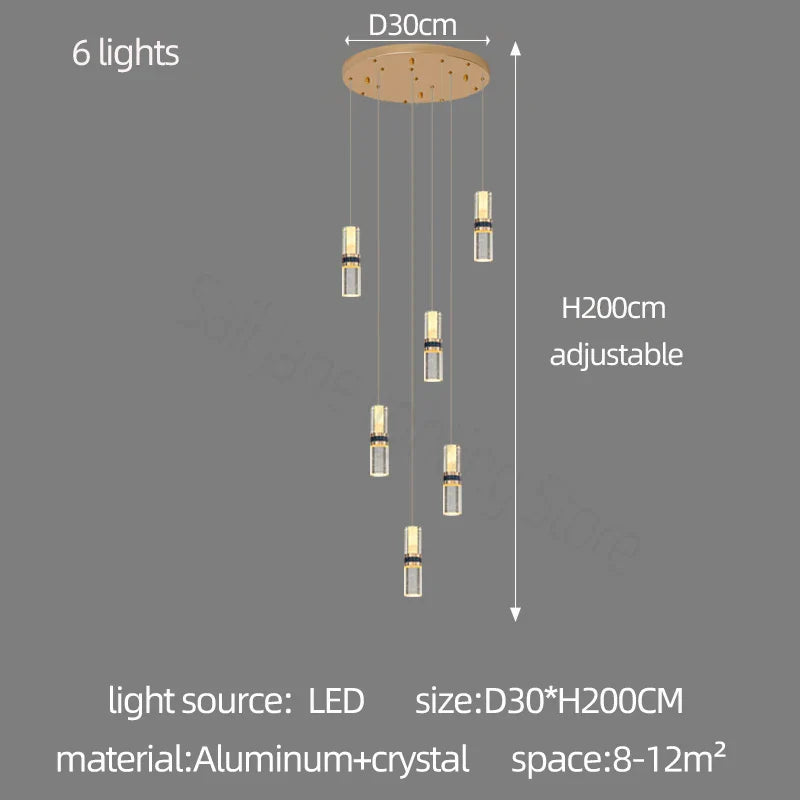 DecorBites™ Crystal Columnar Chandelier Stair Light for Home, Restaurant, Bar, and Villa