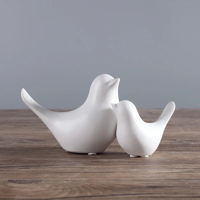 DecorBites™ Bird Figurine Set Nordic Ceramic Black White Table Sculptural Ornament