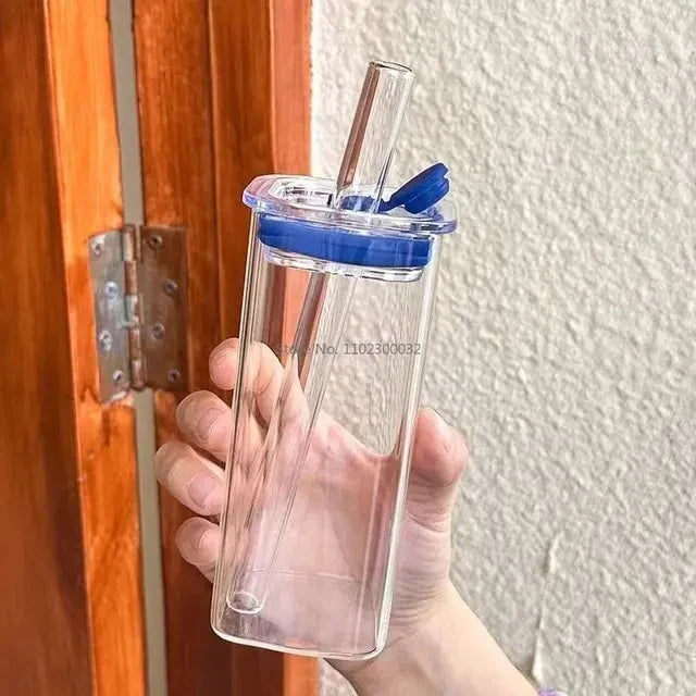 DecorBites™ Heat Resistant Glass Cup with Lid and Straw for Coffee, Milk, Tea, Juice