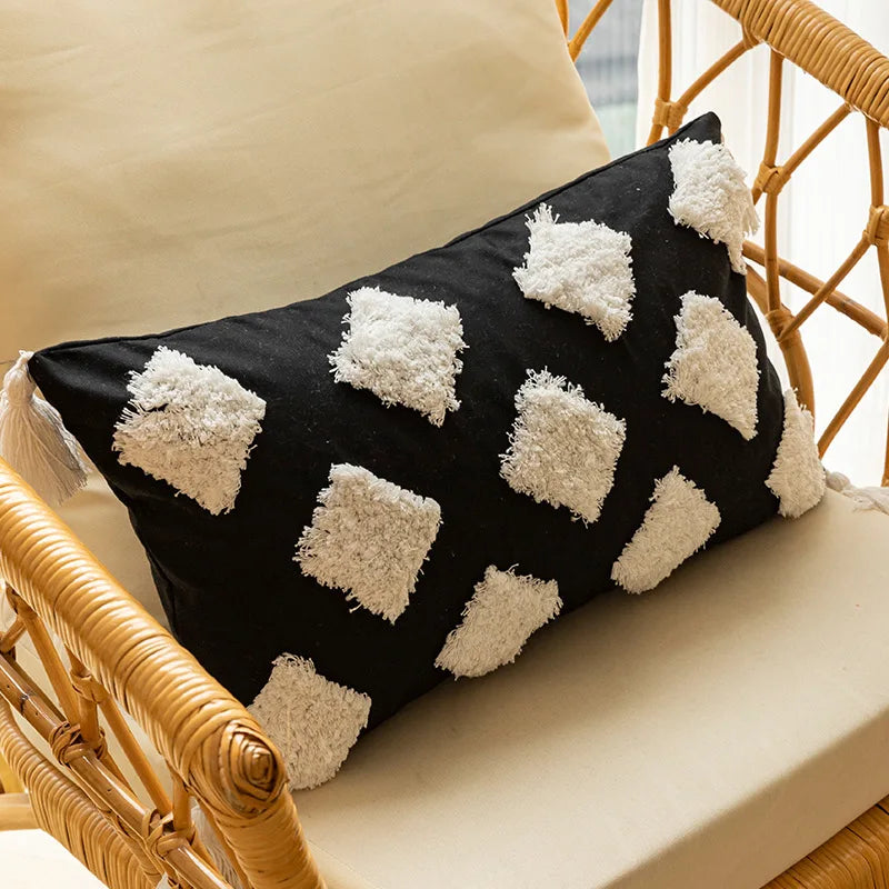 DecorBites™ Geometric Embroidered Cushion Cover - Modern Black & White Pillowcase for Home Sofa