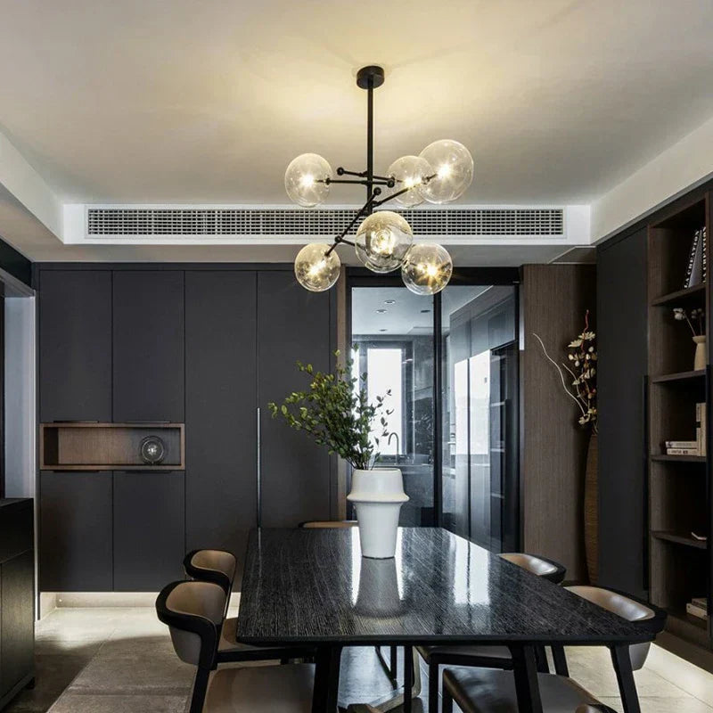 DecorBites™ Black Gold Glass LED Chandelier for Living Room Bedroom Restaurant