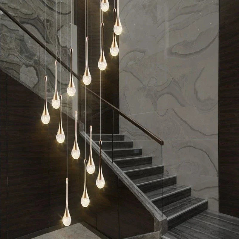 DecorBites™ Crystal LED Chandeliers: Luxury Long Staircase Hanging Lights for Living Room Lobby