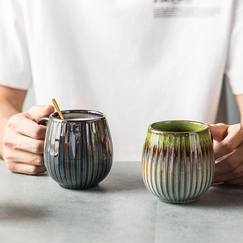 DecorBites™ Gradient Glaze Ceramic Coffee Mug, 480ml Retro Japanese Style Cup