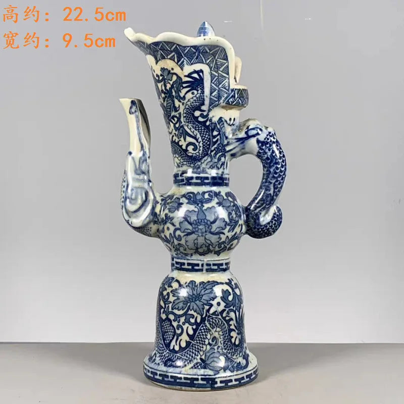 DecorBites™ Blue & White Dragon Pattern Qing Dynasty Qianlong Porcelain Pot