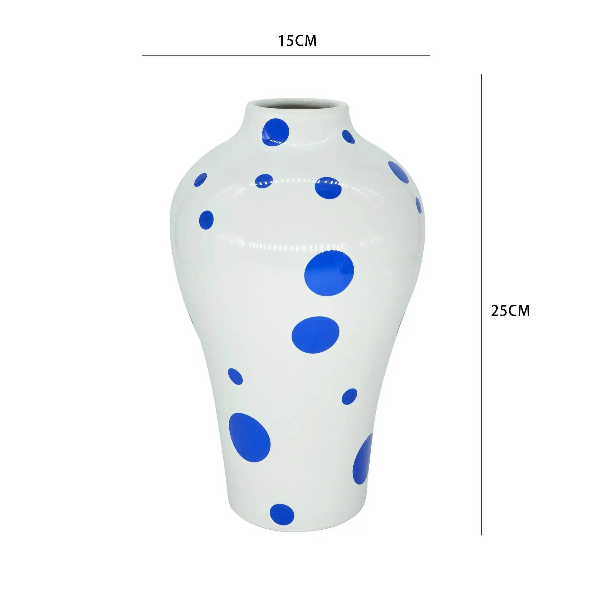 DecorBites™ Blue Geometric Quilted Ceramic Vase - Polka Dots Pattern - Home Decor Craft