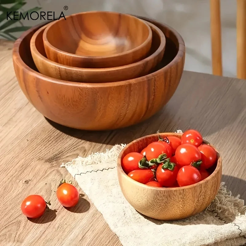DecorBites™ Acacia Wooden Salad Bowl - Anti-scalding Wooden Bowl for Fruit, Vegetables, and Ice Cream