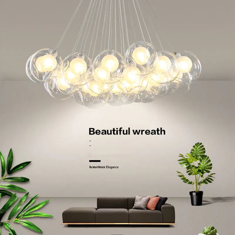 DecorBites™ Glass Ball Bubble Chandelier: Nordic Modern Pendant Light for Living Room, Bedroom, Dining Table