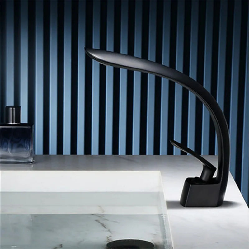 DecorBites™ Grey/Black Wash Basin Faucet Single Handle Mixer Tap Hot Cold Waterfall Brushed Gold