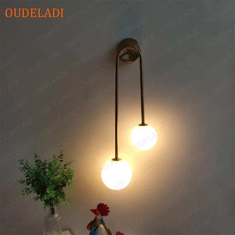 DecorBites™ Brass Glass Ball Wall Sconce: LED Bedside Lamp for Bedroom, Hotel, Stair Decoration