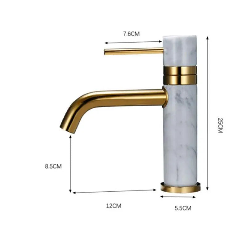 DecorBites™ Brushed Gold Bathroom Faucet with Swivel Spout and Marble Accents