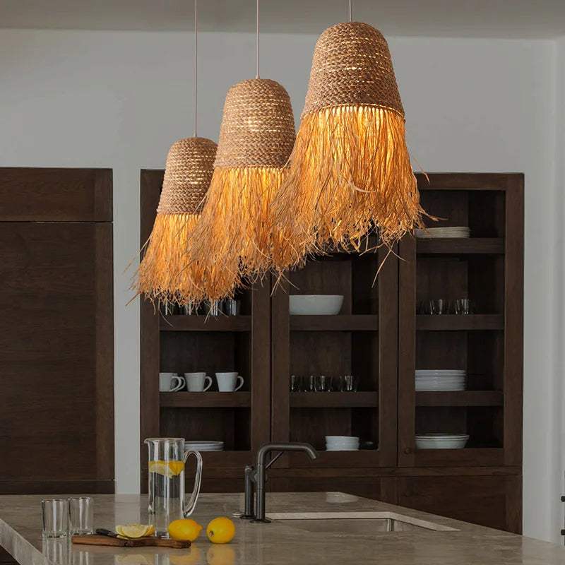 DecorBites™ Handmade Rattan Pendant Light for Living Room, Bedroom - Japanese Style