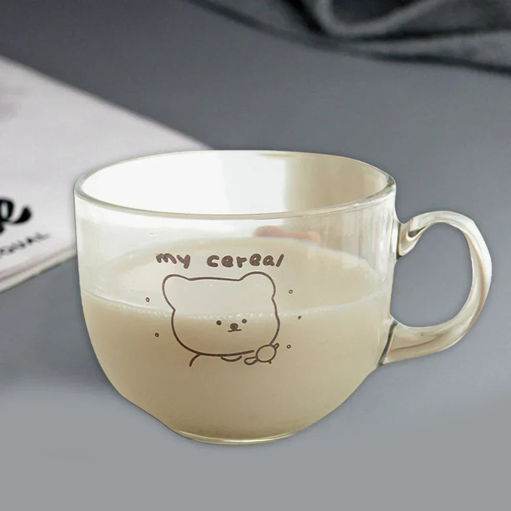 DecorBites™ Bear Print Glass Coffee Mug with Handle for Home & Office