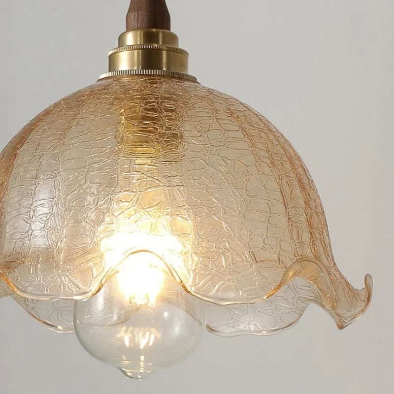 DecorBites™ Amber Glass LED Pendant Lamp, Copper Walnut Hanging Light Fixture for Home Decor