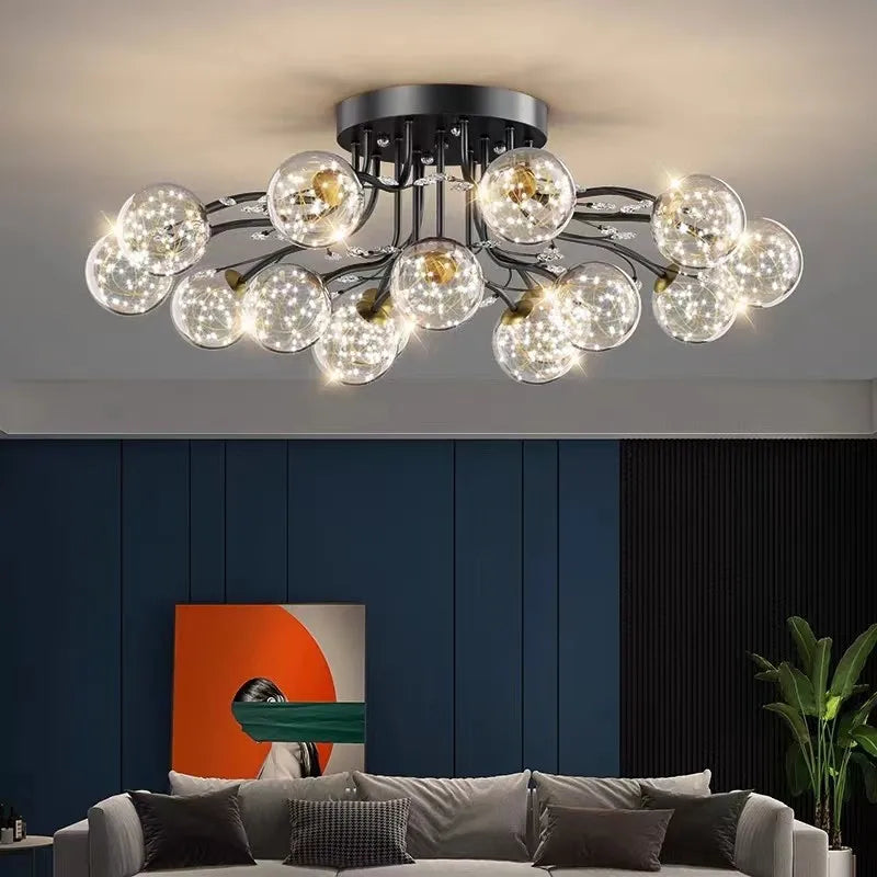 DecorBites™ Glass Bubble Ball Crystal LED Ceiling Light - Black Gold Aesthetic Décor