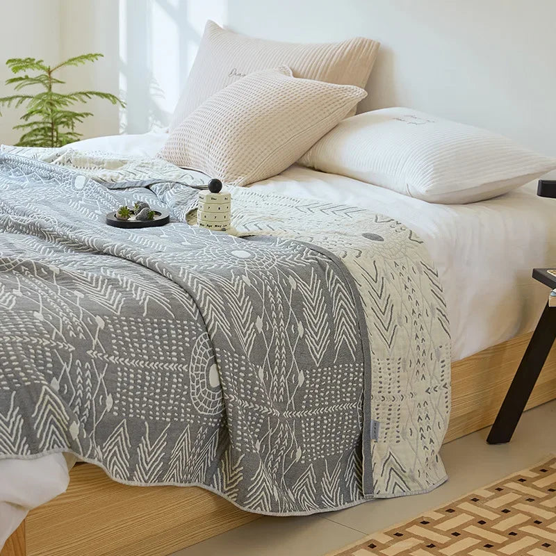 DecorBites™ Bohemian Cotton Throw Blanket - Four Layer Gauze Bedspread with Tassel Detail