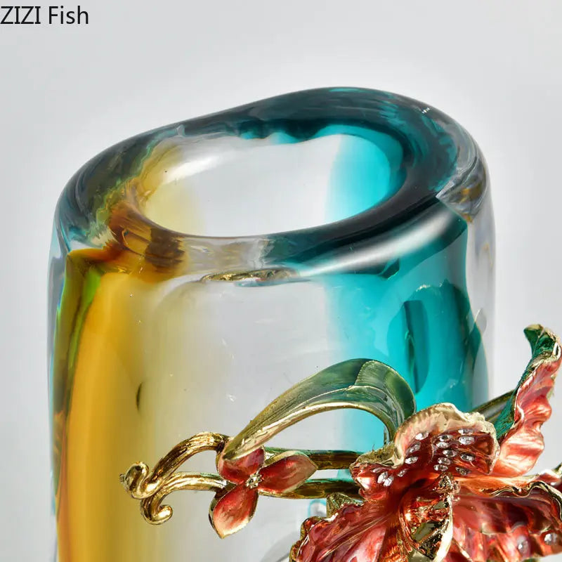 DecorBites™ Blue Gradient Glass Vase Desk Decoration Floral Relief Room Decor