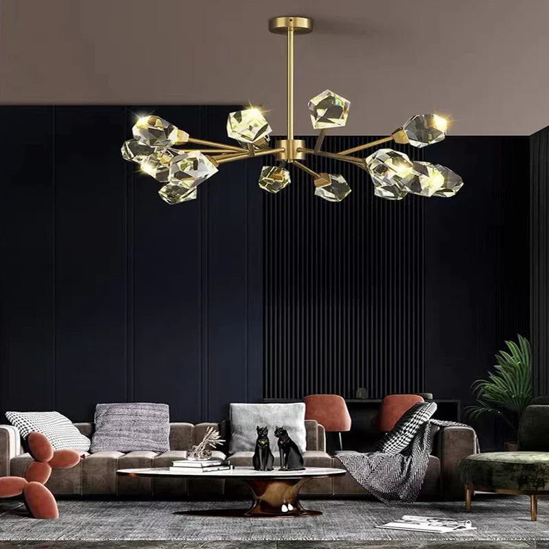 DecorBites™ Diamond Crystal Brass LED Pendant Light Gold Luxury Hanglamp