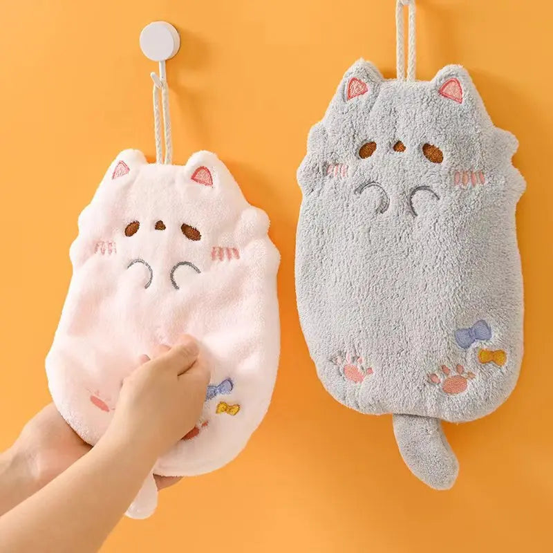DecorBites™ Cartoon Cat Kitchen Cleaning Towel: Absorbent Microfiber with Hanging Loop