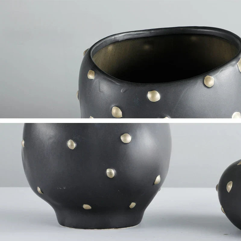DecorBites™ Black Resin Flower Pot Gold Accent Vase for Chic Home Decor