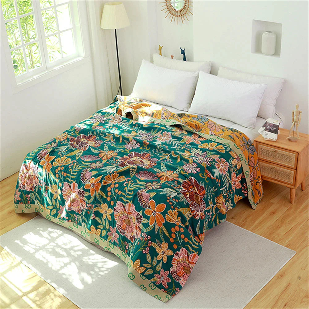DecorBites™ Cotton Gauze Towel Blanket - Double Sided Yarn-Dyed Jacquard for Adult and Children