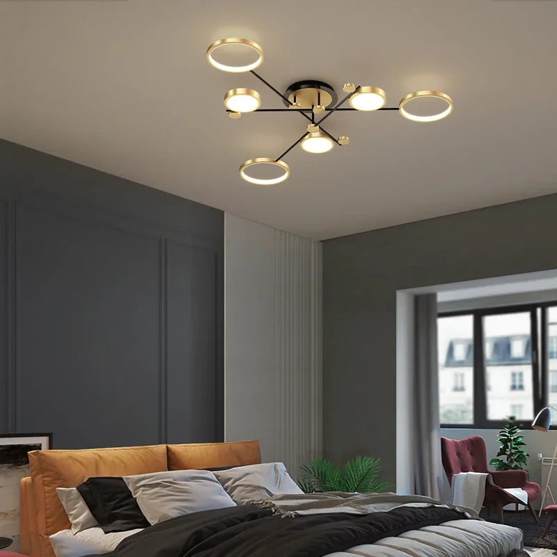DecorBites™ Elegant Multi-Head Gold LED Ceiling Lamp for Living Room & Bedroom