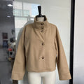 Fashion Short Woolen Coat For Women Stand Collar Full Sleeve Loose Zipper Jacket Female 2025 Spring Autumn Solid Lady Outwear