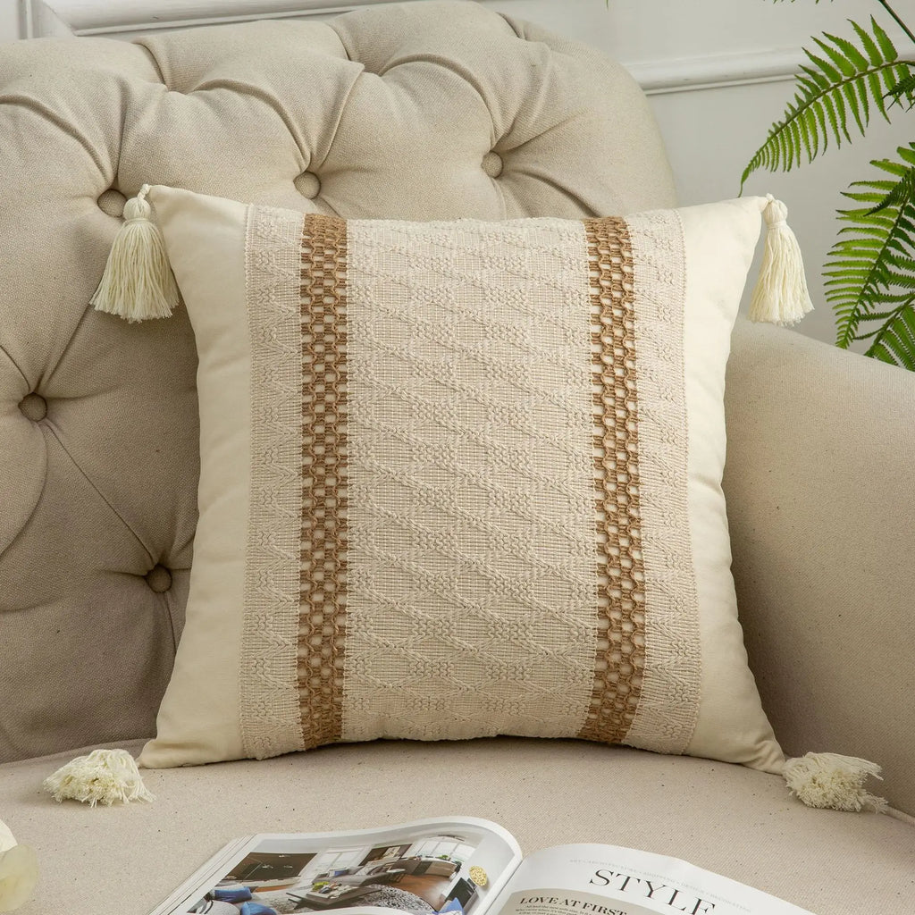 DecorBites™ Bohemian Style Fringed Throw Pillow Cover for Living Room Sofa