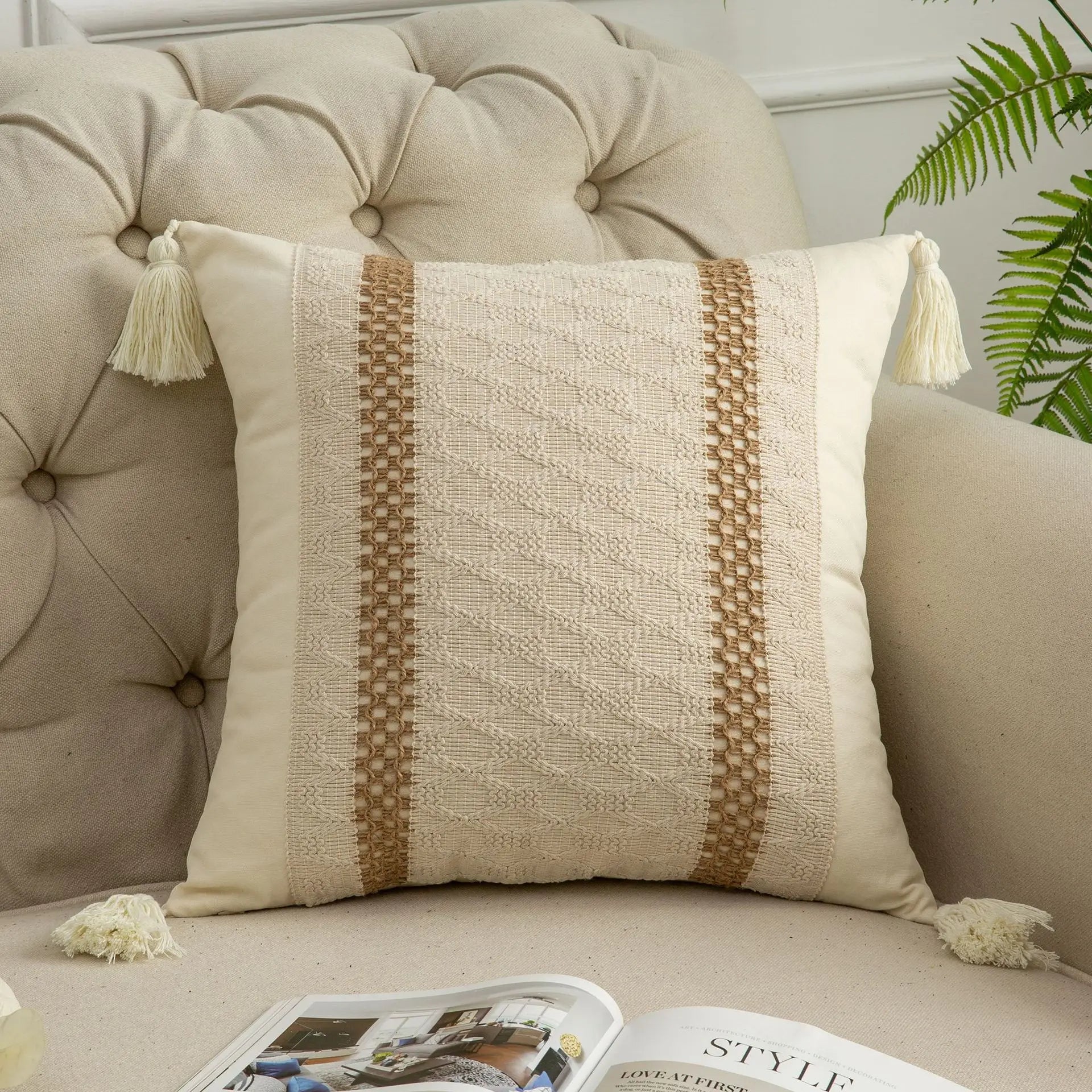 DecorBites™ Bohemian Style Fringed Throw Pillow Cover for Living Room Sofa